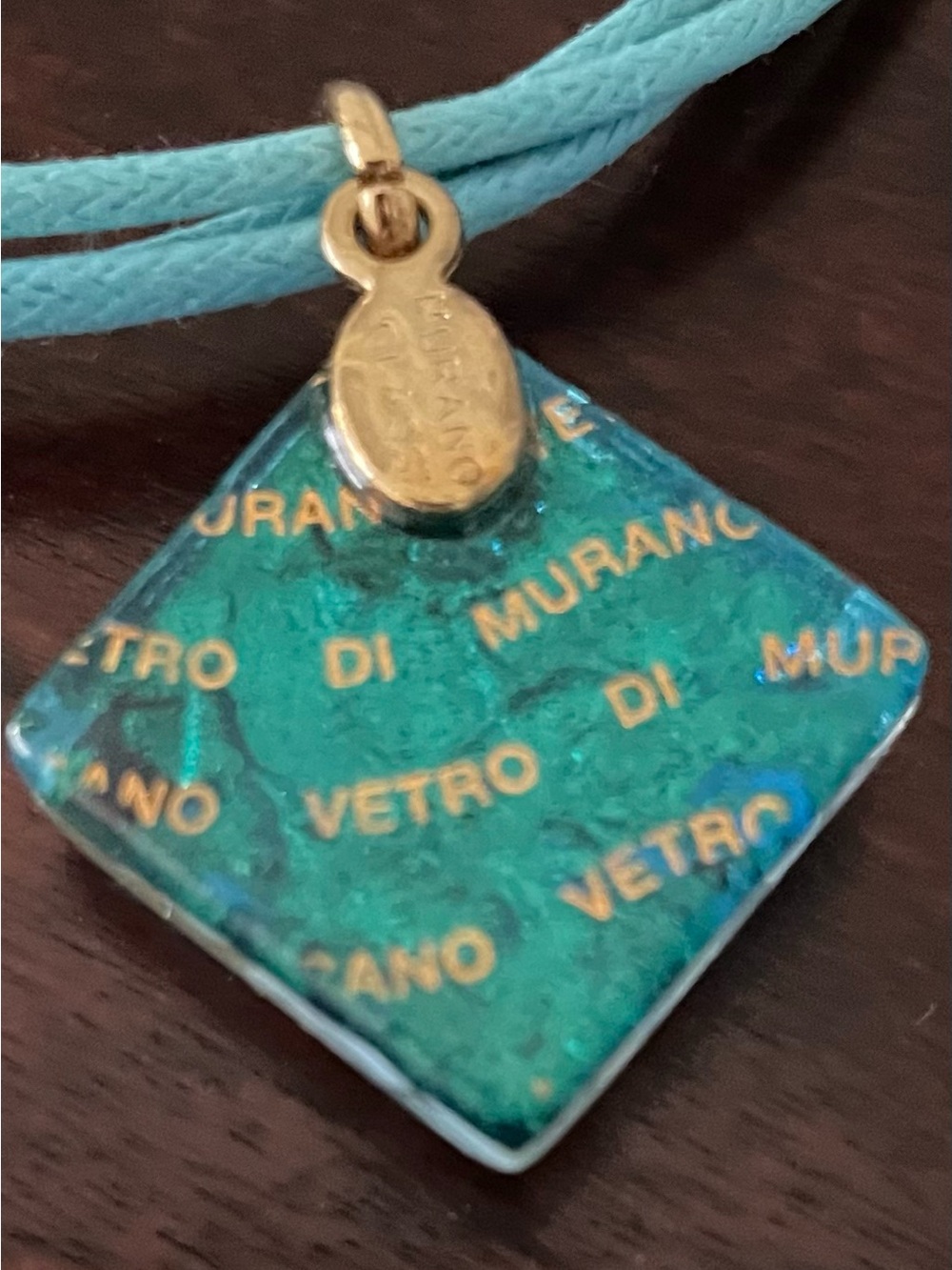 Murano Glass Turquoise Gold Accent SquarePendant Necklace NWOT - Picture 5 of 9